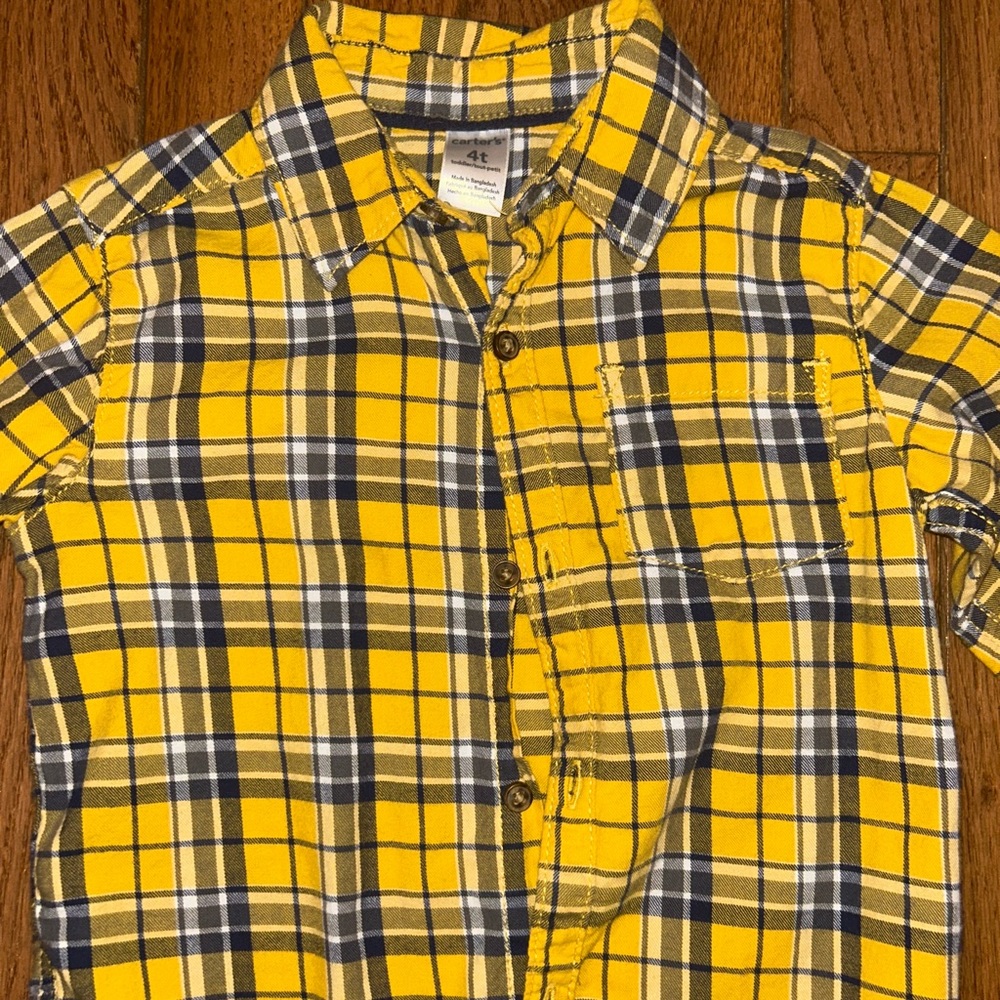 Yellow Plaid Button-Down Flannel Shirt, Kid’s 4T - Picture 3 of 4